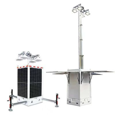 Cuboid Mobile Cctv Unit Solar Light Tower Dengan 4*50W LED 4*300W Panel Surya