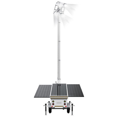 Menara Lampu Surya Portable Dengan Lampu LED 400W 3*460W Panel Surya Untuk Pencahayaan Tambang