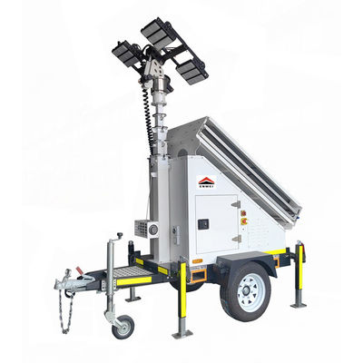 Mobil Solar Trailer Menara Lampu Surya Dengan 3*400W Panel Surya 4*150W Lampu LED