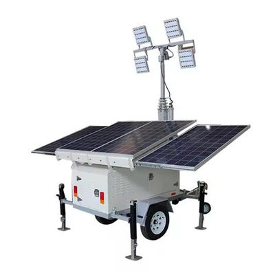 Green Power Solar LED Mobile Light Tower Dengan 4*300W Panel Surya 4*100W Lampu LED