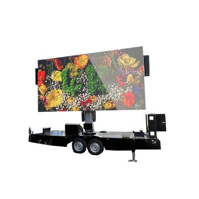 Tampilan layar LED kontras tinggi Trailer mast hidrolik untuk iklan luar ruangan
