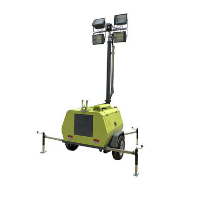 Efek pencahayaan yang baik 6KW Mobile Light Tower Diesel Energy Lighting Trailer Untuk Pencahayaan Jalan Kota