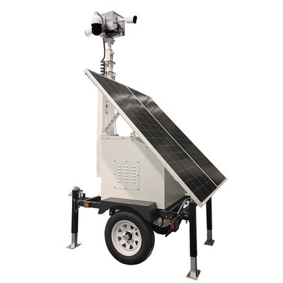 Trailer Kamera Keamanan Trailer Cctv Surya Dengan Panel Surya 2 * 300W Untuk Situs Konstruksi
