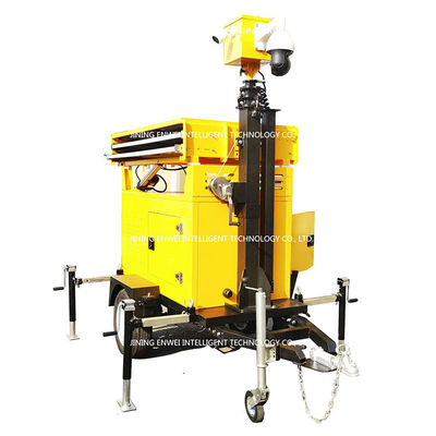 Warna Kuning Portable Solar Panel Trailer Mounted CCTV Mobile Surveillance Trailer Untuk Pemantauan Taman Industri Kimia