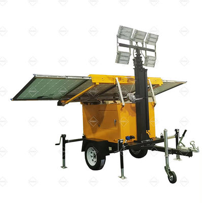 Trailer Surya Portable Dipasang 4 * 100W Lampu LED Untuk Parks Industri Kimia Pencahayaan