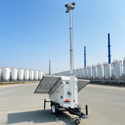 Tidak diperlukan kabel Mobil Cctv Security Solar Power Trailer Untuk Pemantauan Situs Konstruksi