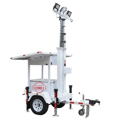 quality Trailer Mini Surya Keamanan Seluler Dengan Menara CCTV yang Dipasang Lampu LED Untuk Gudang factory
