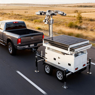 Solar CCTV Security Trailer Dengan Panel Surya 8*300W IP66 Waterproof Casing Untuk Pekerjaan Konstruksi