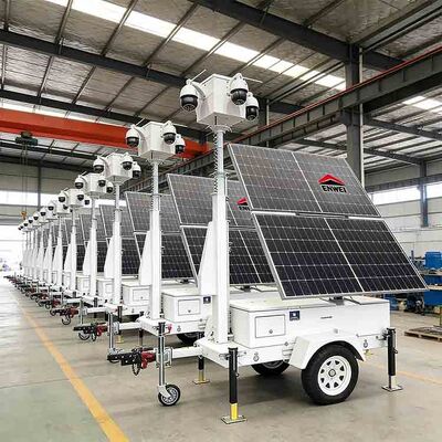 Trailer CCTV Kamera Surya Bidang Pandang Luas Panel Surya Lipat Trailer Keamanan Untuk Pameran Bisnis Pemantauan