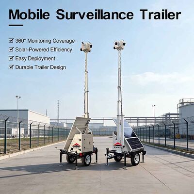 Trailer Kamera Surya Seluler Trailer Surya Dengan Tiang 6m Panel 300W Untuk Keamanan Luar Ruangan