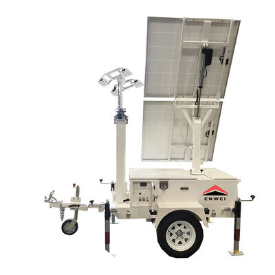 Off-Grid Mobile Solar Light Tower Trailer dengan Panel Surya Lipat untuk Pencahayaan Situs Konstruksi